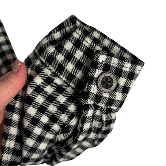 Eddie Bauer Plaid Cotton Soft Flannel Button Down Hooded Jacket Top Sz Medium - Picture 7 of 8